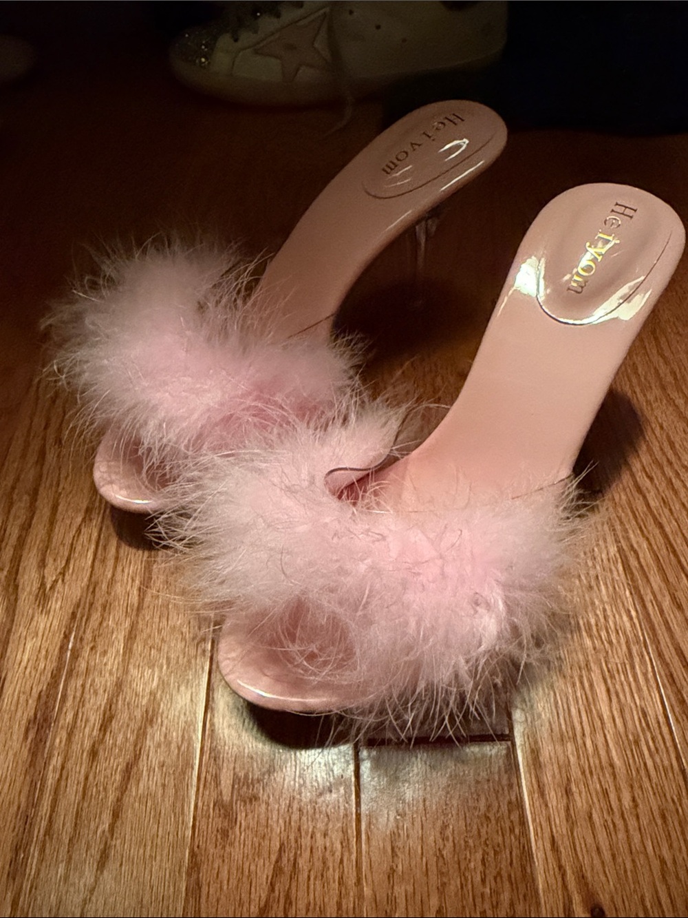 Pink Feather Slide Heels